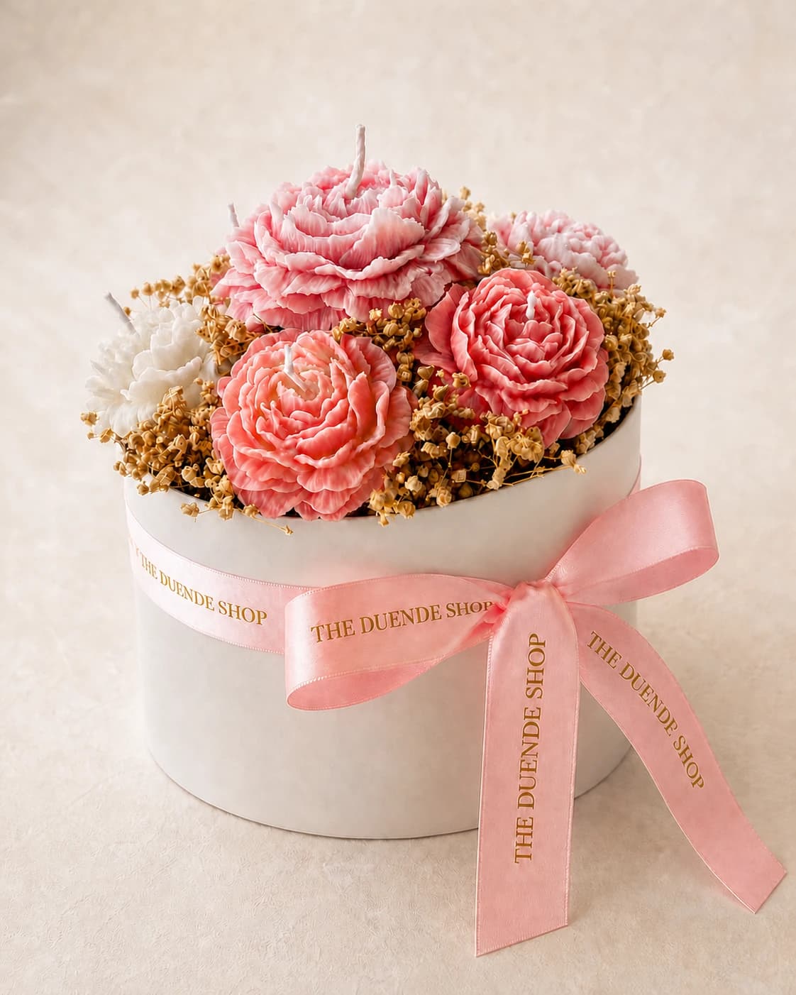 Blush Love floral candle bouquet prepared as a gift